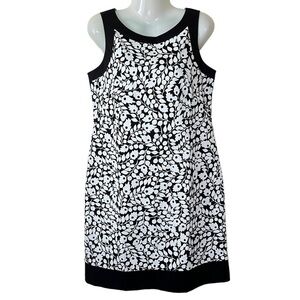 Willow Glenn New York Stretch Sleeveless Floral Shift Dress Blk White Size 8